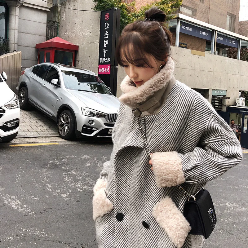 Женское зимнее пальто с длинным рукавом теплое черное шерстяное Смешанное