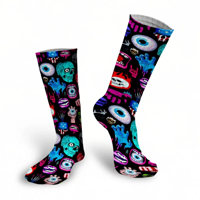 wool socks women Punk Floral Compression Cotton Socks Skull Colorful Skateboard Socks Unisex Women Medium Tube Socks Autumn Winter Warm Socks crew socks women