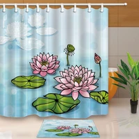 pink lotus shower curtains modern simple style bath screen home decoration polyester fabric waterproof mildew proof with hooks