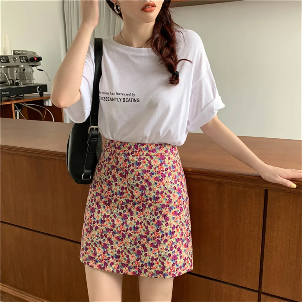 

Summer 2021 Fashion Romantic Floral Print Slim Fit Skirts Women High Waist A-Line Mini Skirts Sexy Jupe Plus Size
