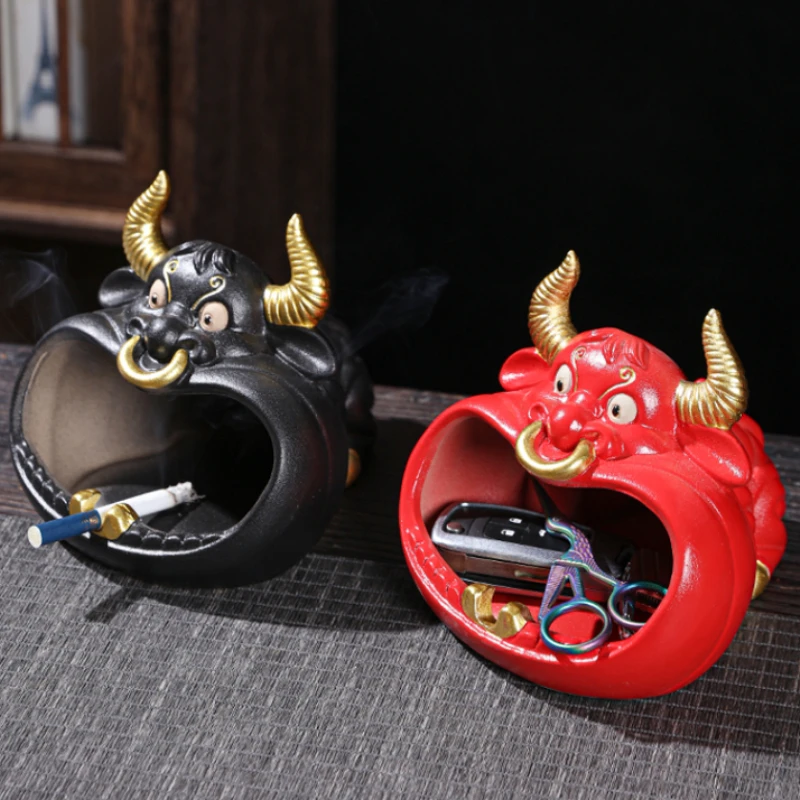 

WSHYUFEI Household cute cartoon small animal ashtray creative personality trend car windproof ash-proof ceramic ashtray storage