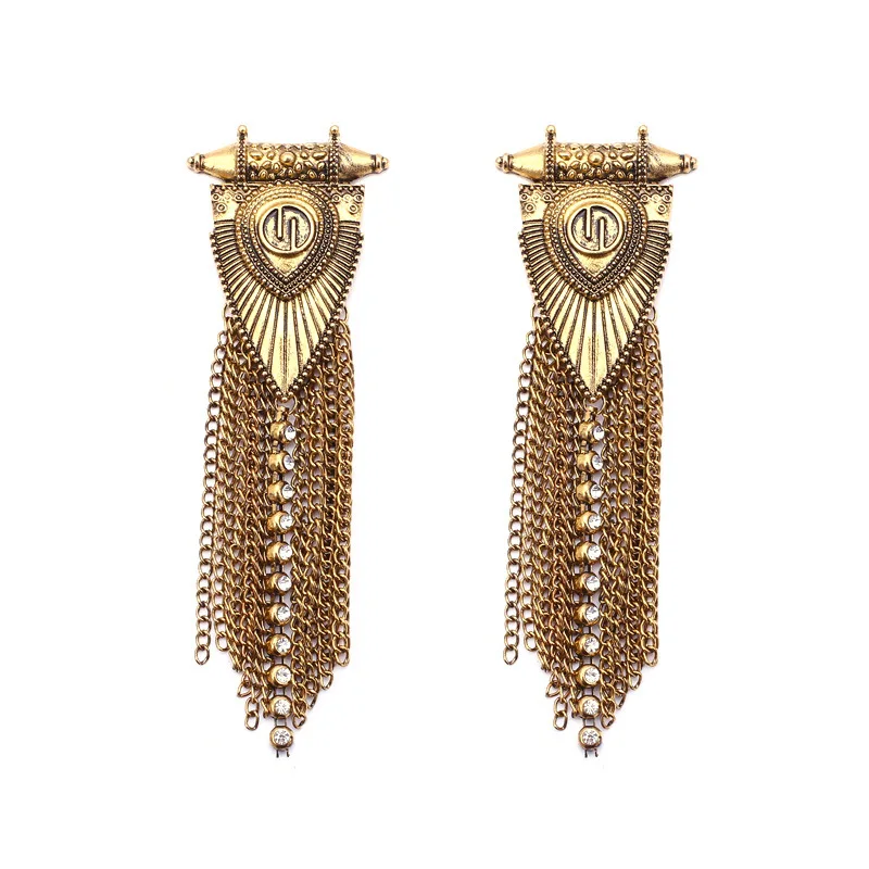 

Простые и новые большие металлические серьги в стиле двора, персонализированные ретро серьги с кисточками, Модные Позолоченные длинные сер...
