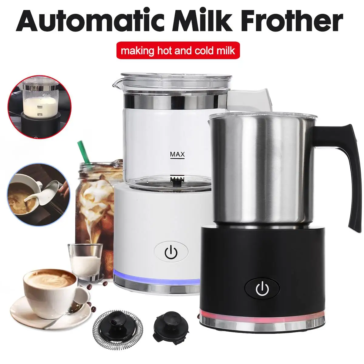 

Automatic Milk Frother Milk Steamer Electric Milk Frother Steamer LED Electric Foam Maker for Home Hot & Cold Milk Foam EU Plug