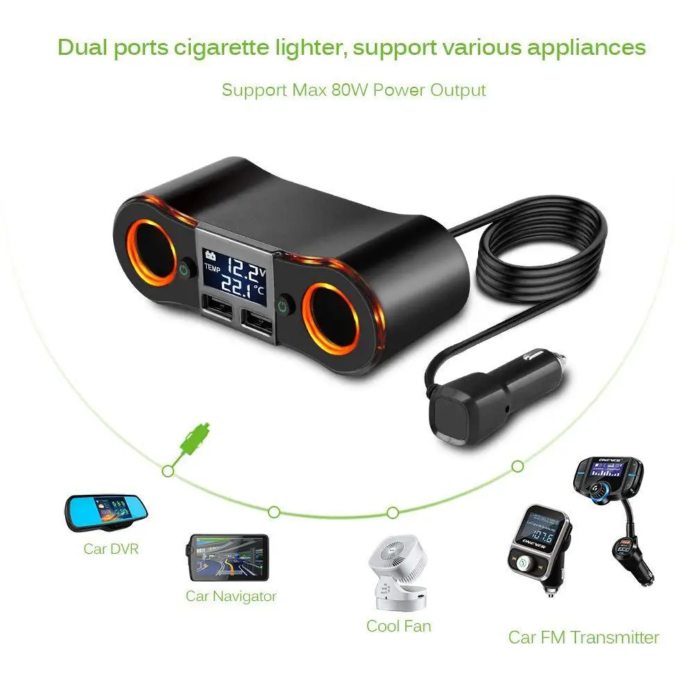 Разъем прикуривателя сплиттер ZNB02 автомобильное зарядное устройство адаптер 3.5A