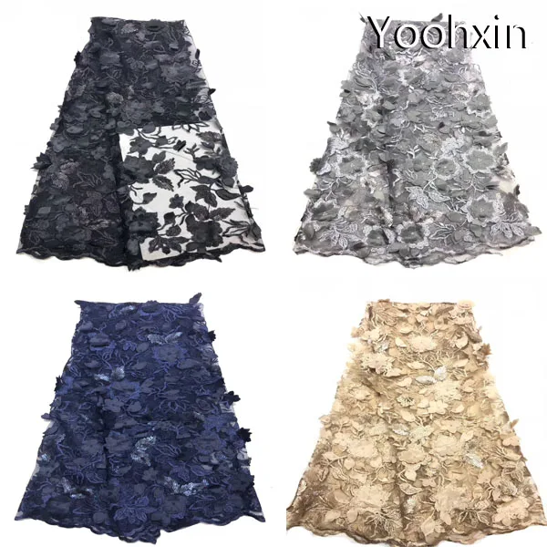 

5 yards Fashion sequin 3D african lace fabric Embroidered flower lace fabric sewing DIY trim applique Ribbon dress guipure decor