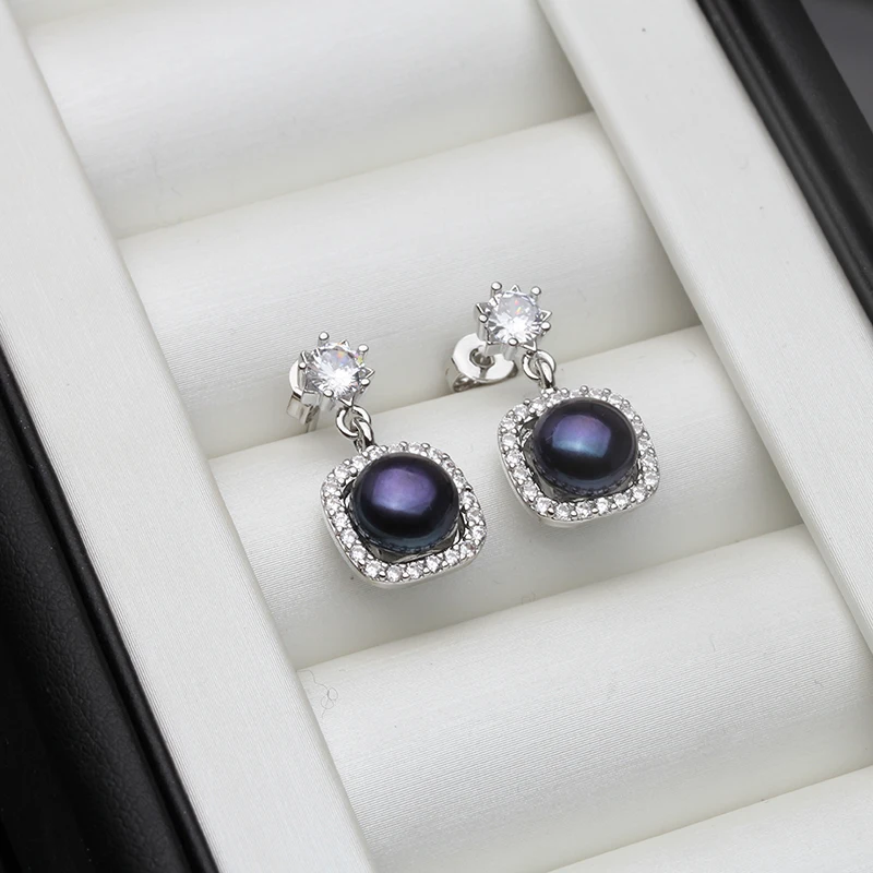 

Cute 925 Silver Stud Earring Women,Classic White Black Freshwater Natural Pearls Earring Fine Jewelry Bridal Anniversary Gift