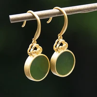 snewsilver inlaid natural hetian jade mirror round earrings niche design cool style temperament high sense womens brand jewelry
