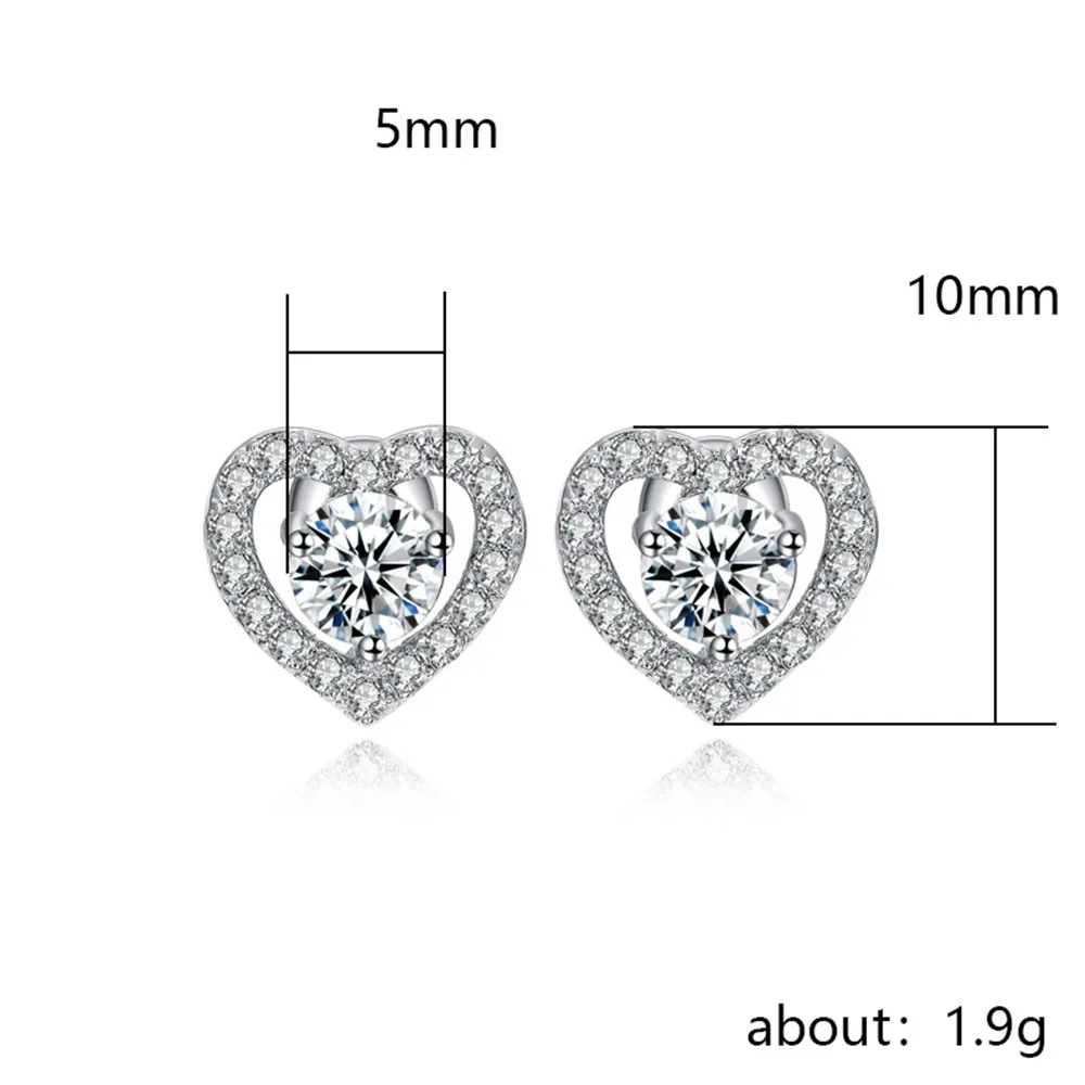 

Huitan Stylish Stud Earrings with Love Heart Design Brilliant CZ Valentines Gift Engagement Bridal Earrings for Women Girlfriend