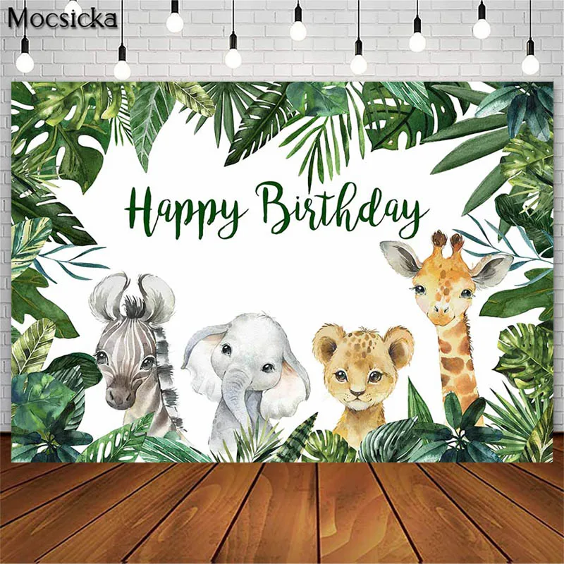 Woodland Safari Themed Birthday Party Backdrop Giraffe Lion Animal Party Cake Table Decor Photo Props Studio Booth Background