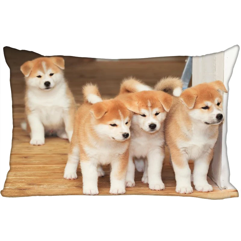 

New Custom Akita dog Printing pillowcover Two sides Standard Satin Silk Soft Rectangle Pillowcases zipper More size