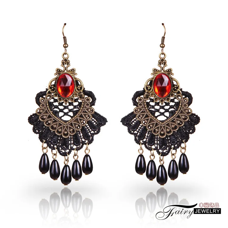 Женские винтажные серьги подвески Jouval готические черные длинные висячие с