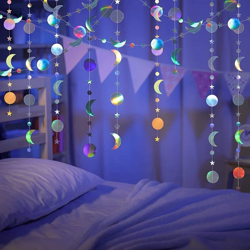 

Ramadan Kareem Eid Mubarak Decor Iridescent Wedding Birthday Event Party Decorations Twinkle Paper Star Moon Circle Garlands