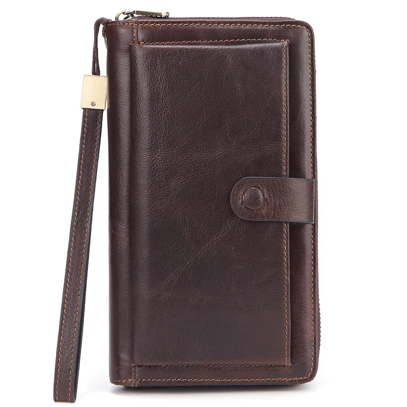 

Fashion Multi-function Genuine Leather Mobile Phone Bag Hot Cow Leather Long Men's Wallet Vintage Clutch Men's Storage Wallet