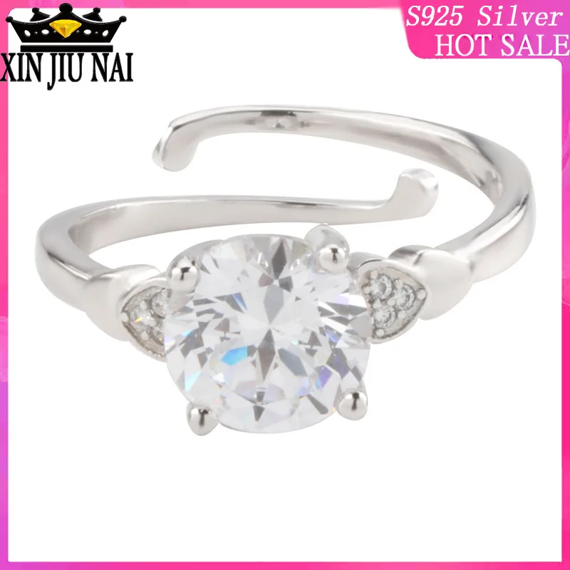 

S925 pure silver European and American classic heart-shaped inlay zircon hollow out marriage engagement ring jewelry gifts