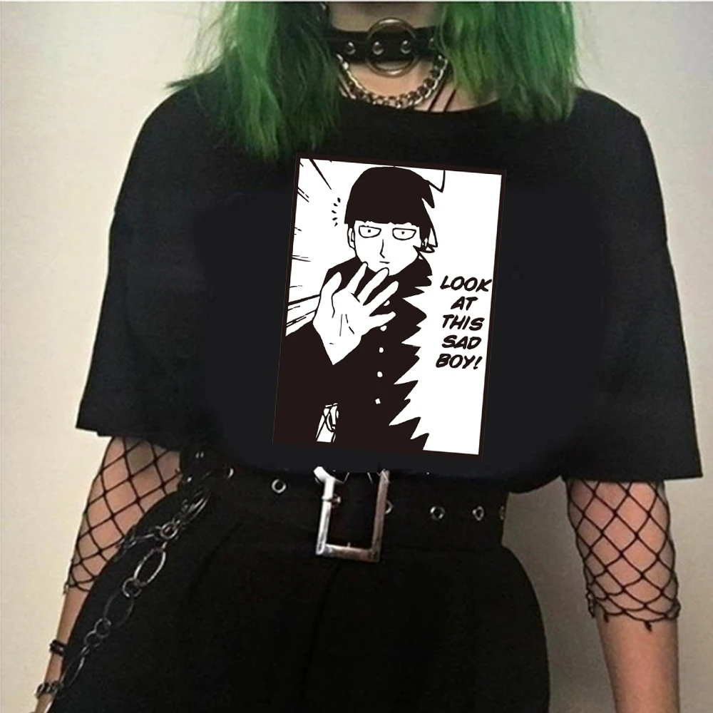 

Моб Pcyho 100 Посмотрите это печально» для мальчиков повседневные свободные хлопковые футболки с коротким рукавом для мужчин и женщин