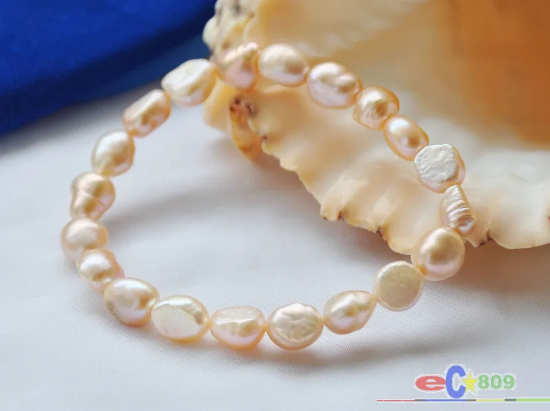 P5193 эластичный браслет из пресноводного жемчуга в стиле барокко 8 дюймов 9 мм |