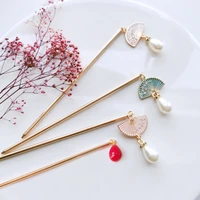 ancient hanfu hairpin daily exquisite fan hairstick color preserving golden chinese style headdress hair accessories for women