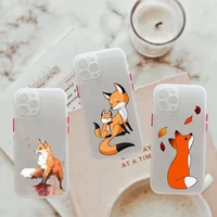cartoon fox phone case for iphone 12 11 mini pro xr xs max 7 8 plus x matte transparent white back cover
