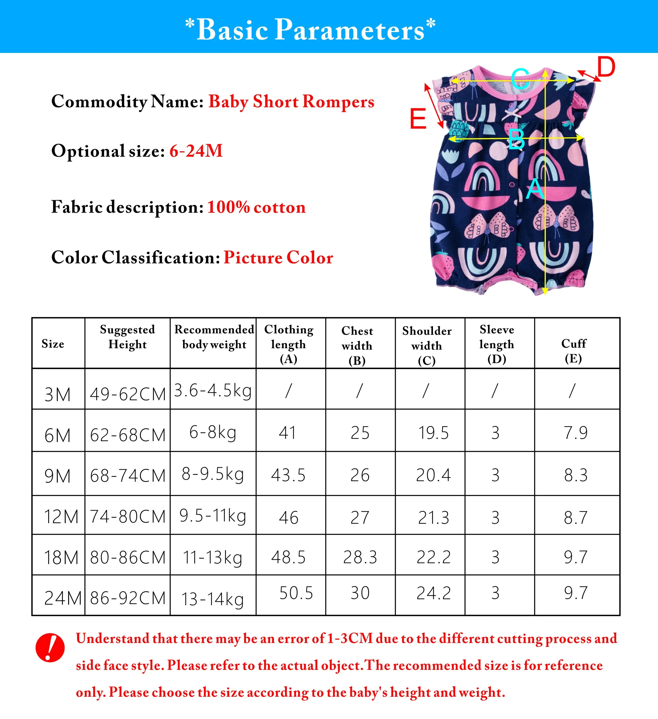 

Summer Cartoon Print Cotton Girls Short Sleeve Romper Newborn Baby Clothes