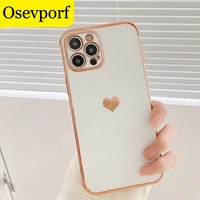 luxury plating cute love phone case soft back cover for iphone 12mini 11 pro max xs max se 7 8 plus x xr shiny frame heart coque
