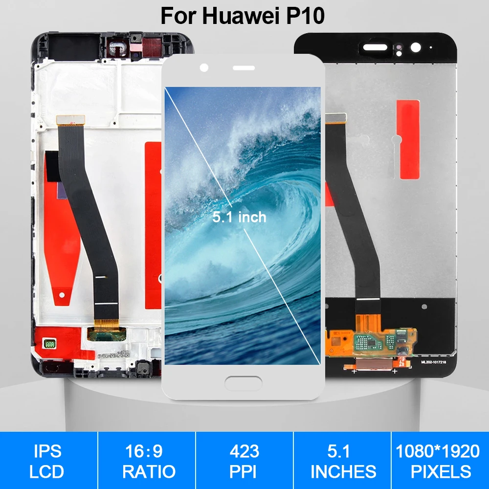 Digitalizador de pantalla t&aacute;ctil de pantalla Lcd Original para Huawei P10, piezas de repuesto para VTR-L29 VTR-AL00 P10LCD VTR-TL00-1