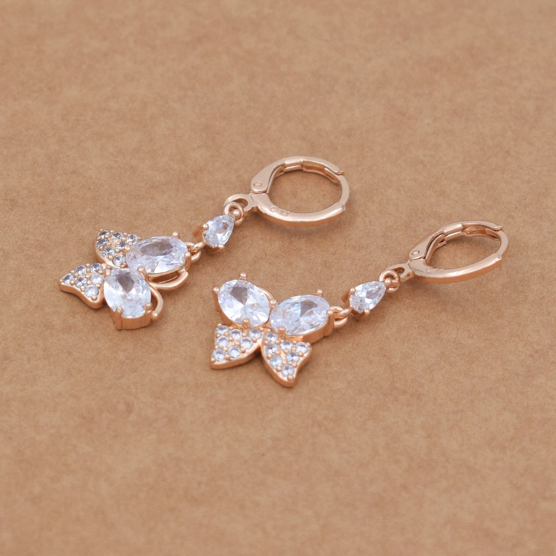 Модные Винтажные 585 розовое золото кристалл Бабочка кубический циркон простые