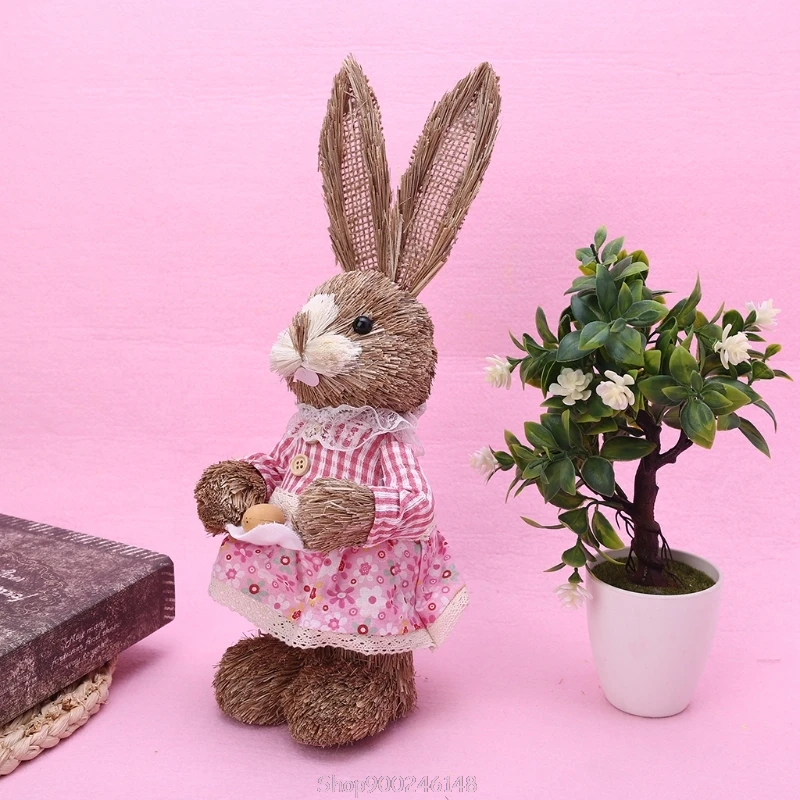 

14" Artificial Straw Bunny Standing Rabbit with Carrot Home Garden Decoration Easter Theme Party Supplies F19 21 Dropship