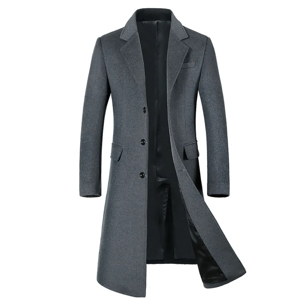 Мужская длинная куртка ниже колена, пальто, ветровка, шерстяное пальто, мужская одежда