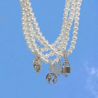 egirls accessories pearl letter lock heart angel pendant necklace for women 2000s aesthetics butterfly necklace y2k jewelry