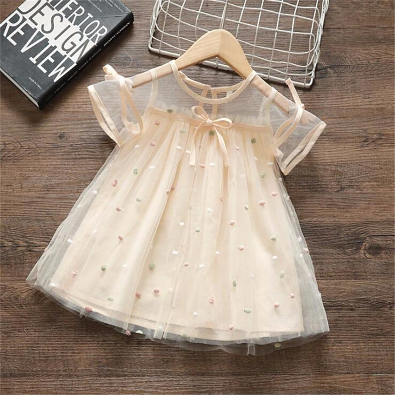 Кружевное платье с бантом для маленьких девочек летние детские платья рукавами