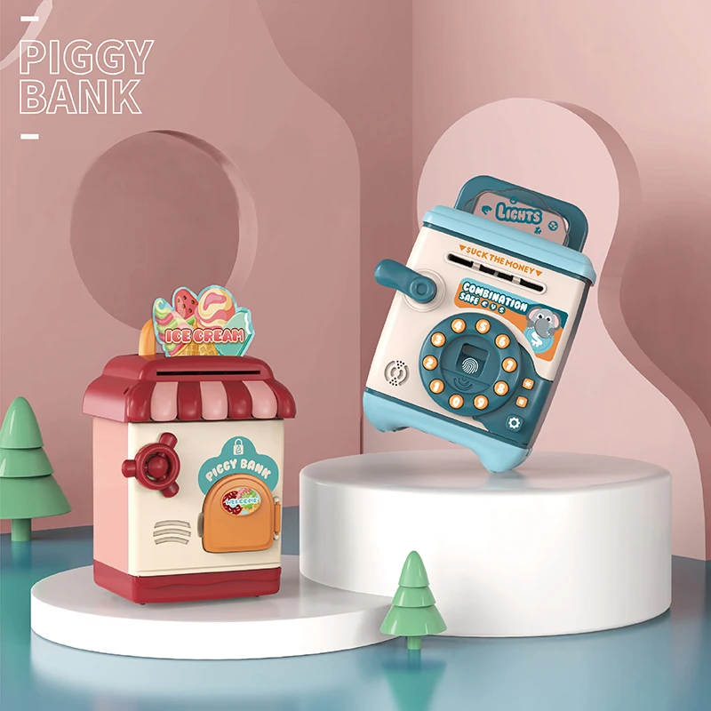 

Electronic Piggy Bank ATM Password Money Box Cash Coins Saving Box Fingerprint Recognition ATM Bank Music Toy Automatic Deposit