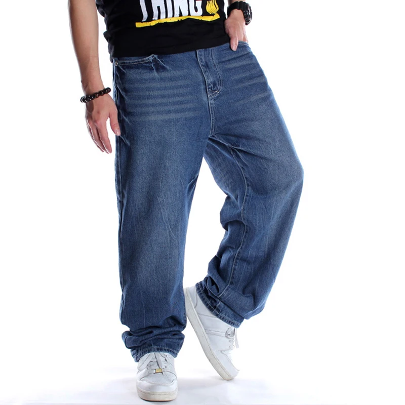 Blue Baggy Jeans For Men Wide Leg Loose Streetwear Hip Hop Skateboard Denim Pants Male Trousers Plus Size 30-46