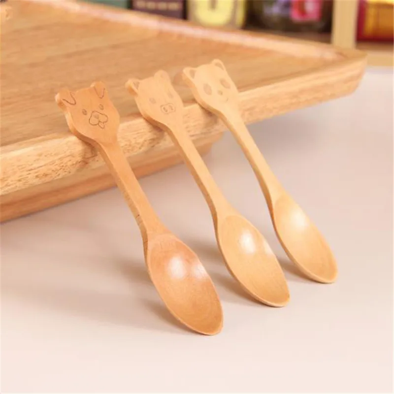 

Wooden Baby Feeding Spoon Cartoon Baby Training Dishes Kids Feeding Spoon Baby Flatware Tableware Dessert Ice Cream Scoop