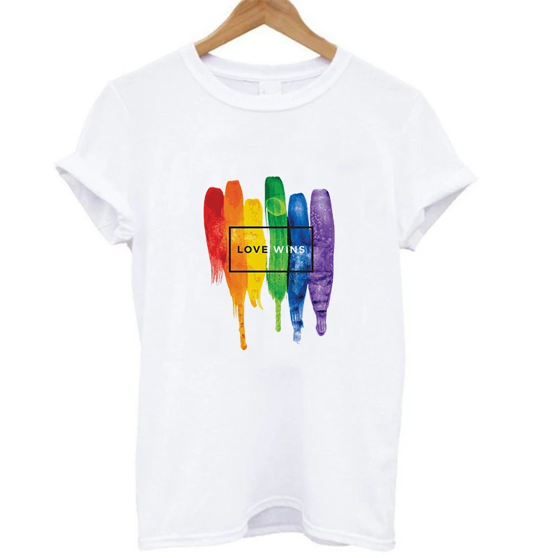 Любовь побеждает футболка Радуга личность и креативная летняя с О образным