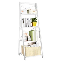 Costway 4-Tier Ladder Shelf Bookshelf Bookcase Storage Display Plant Leaning Shelf White