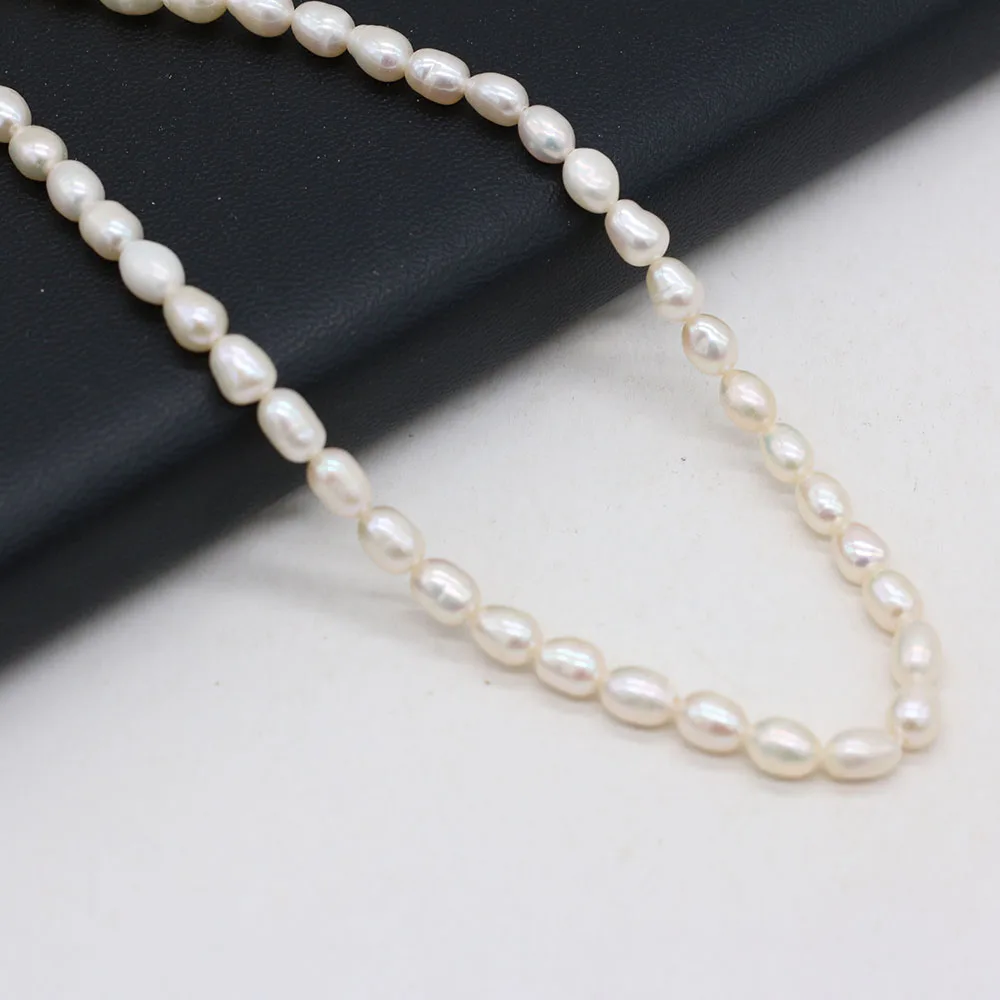 

2021 Natural Freshwater Pearl Beaded Rice Shaped Lady Elegant Beads for Jewelry Making Necklace Bracelet Size 5-6mm Long 36cm