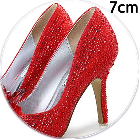 Red 7cm Heel Красные туфли-лодочки с острым носком, украшенные кристаллами; роскошные стразы; свадебные туфли Золушки на каблуке; Свадебная женская обувь на шпильке; HZXINLIVE - Цвет: Red 7cm Heel