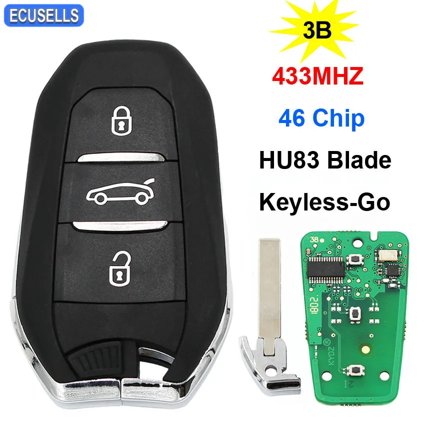 Умный дистанционный ключ DS с 3 кнопками 433 МГц 46 чипов для Peugeot 208 308 508 3008 5008 Citroen C4