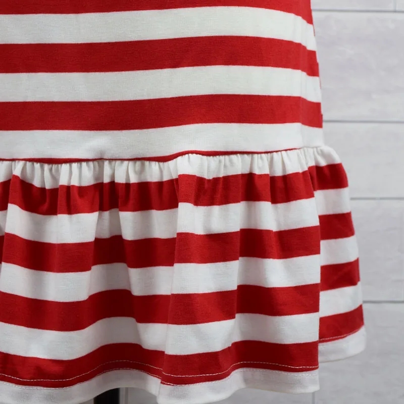 Модные летние платья с коротким рукавом для женщин и детей Красные Полосатые