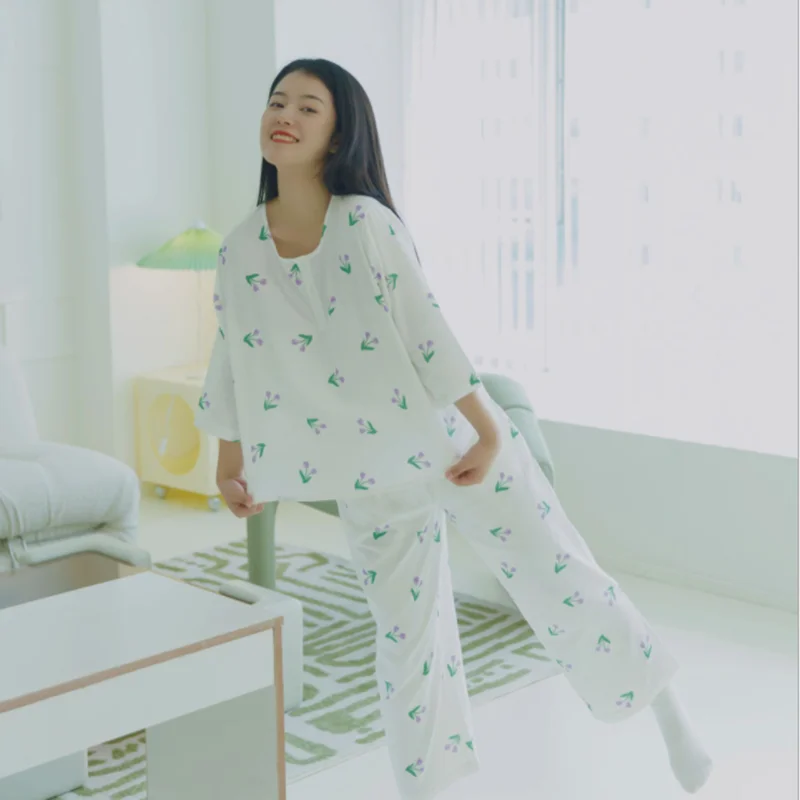 

Sleep tops pure cotton summer short-sleeved linerie nightdress sleepwear women home clothes short pajamas set underwear