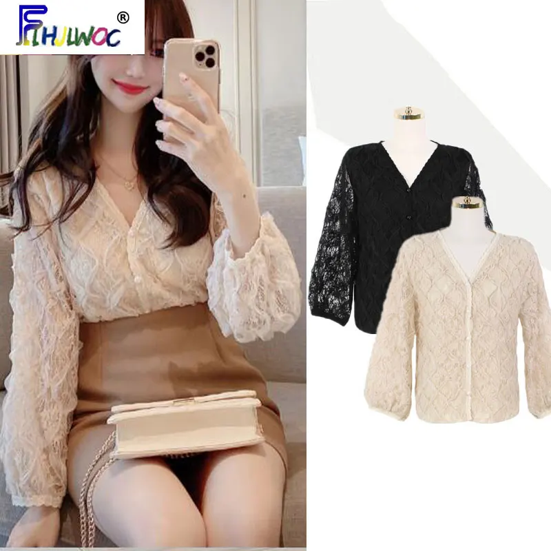 Весна лето 2020 кружевные топы Женская милая дизайнерская короткая рубашка в