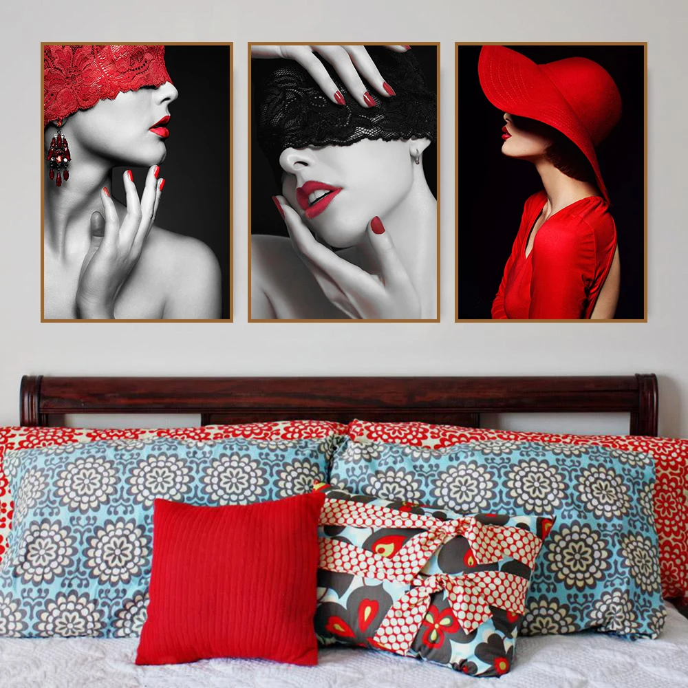 Постер на стену с изображением женщины и красных губ настенная Картина холсте в