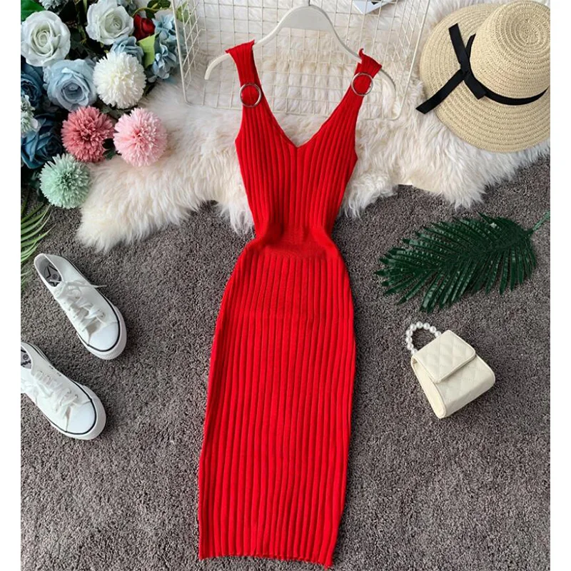 Винтажное однотонное женское платье сексуальное лето 2020 стрейч v-образный вырез