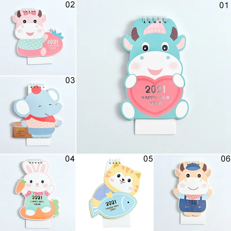 

2021 Fresh Cartoon Mini Animal Desktop Paper Calendar Dual Daily Scheduler Table Planner Yearly Agenda Organizer