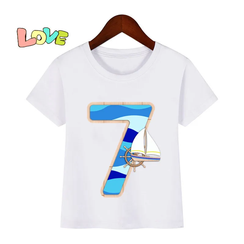 Футболка детская с принтом Лодка крутая тенниска цифрами подарок на день