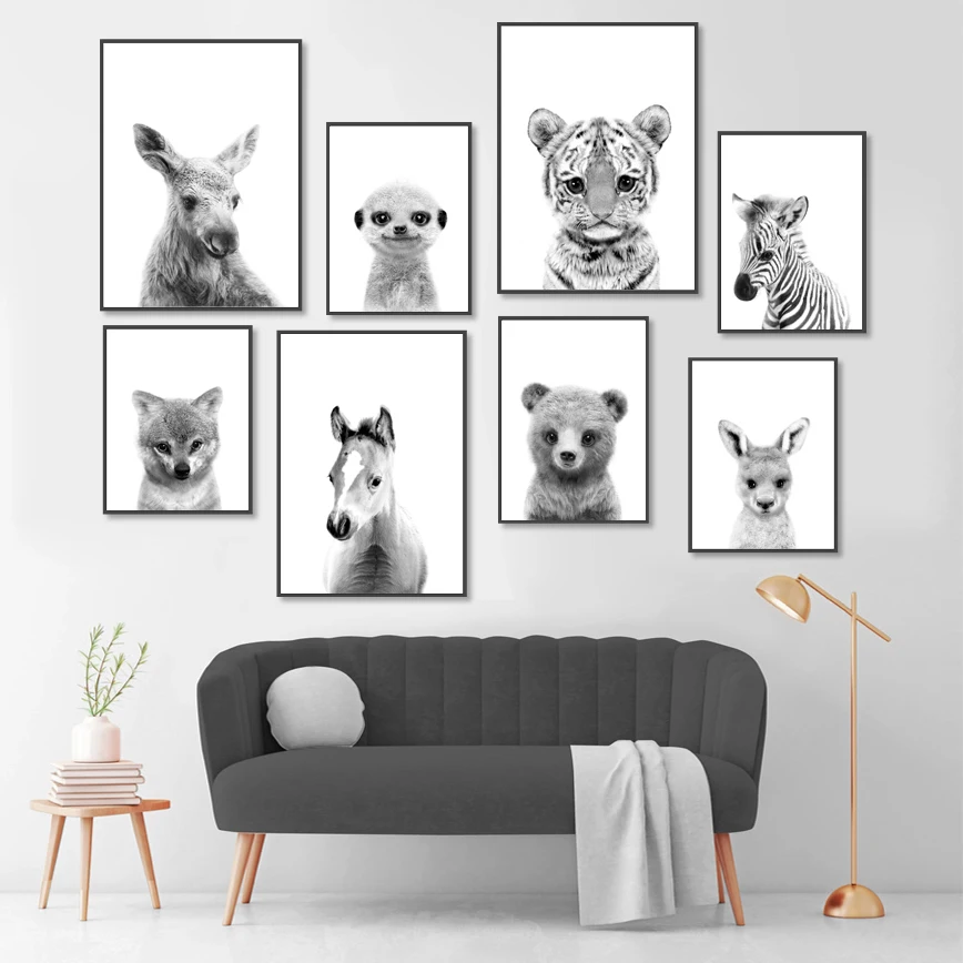 

Tiger Bear Zebra Wolf Horse Wall Art Canvas Painting Nordic Posters And Prints Black White Wall Pictures Baby Kids Room Decor