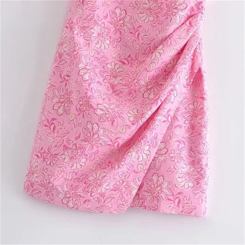 

MESTTRAF Women 2021 Fashion Sexy Flower Print Dress Female Party Casual Slim Sling Folds Mini Dresses Streetwear