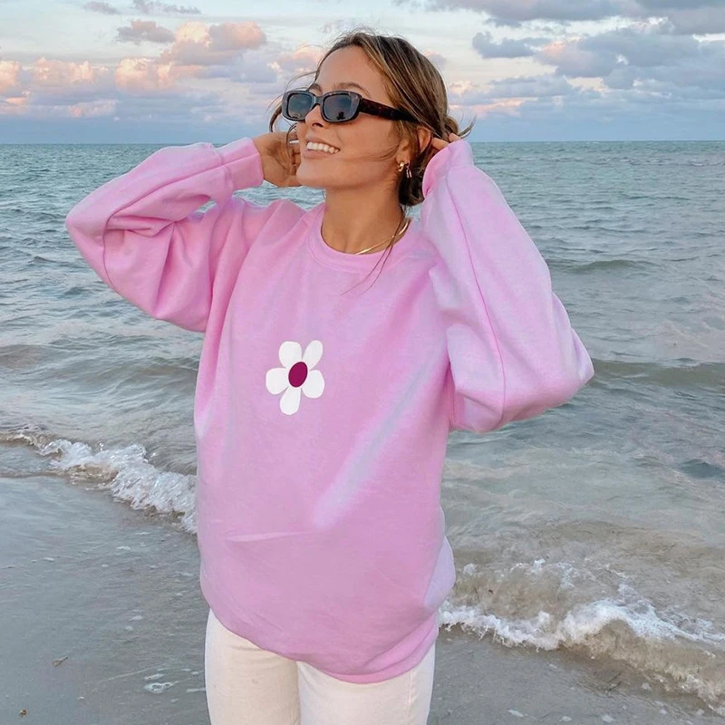 Harajuku y2k Floral Oversized hoodie Kawaii Loose Long Sleeve Casual Pullovers O Neck grunge Tops Winter warm Women sweetshirts
