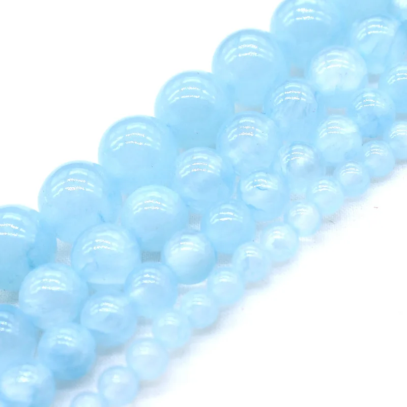 Новый натуральный голубой персидский нефрит Круглый драгоценный камень Бусины