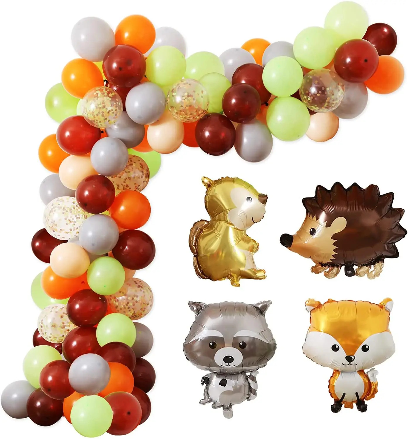 

87 шт., воздушные шарики в виде животных, енот, ежик, белка, лиса, комплект гирлянды, украшение для детской вечеринки